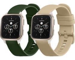 kwmobile 2x horlogebandjes geschikt voor Garmin Venu Sq 2 Music / Sq 2 / Vivoactive 6 / Vivoactive 5 bandje - Smartwatch bandjes van TPU - Activity tracker horloge band in donkergroen / beige
