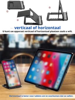Waledano® Telefoonstandaard Bureau- Tablethouder -Telefoonhouder - Opvouwbaar en Verstelbaar - ZWART — thumbnail 5