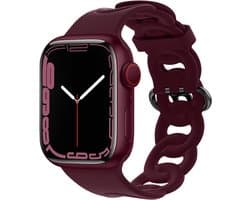 Siliconen Smartwatch bandje - Geschikt voor Apple Watch 1/2/3/4/5/6/7/8/9/10/11/SE/SE2/SE3 silicone chain band - wijnrood - Strap-it Horlogeband / Polsband / Armband - maat: 38 / 40 / 41 / 42mm