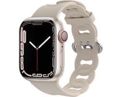 Siliconen Smartwatch bandje - Geschikt voor Apple Watch 1/2/3/4/5/6/7/8/9/10/11/SE/SE2/SE3 silicone chain band - beige - Strap-it Horlogeband / Polsband / Armband - maat: 38 / 40 / 41 / 42mm