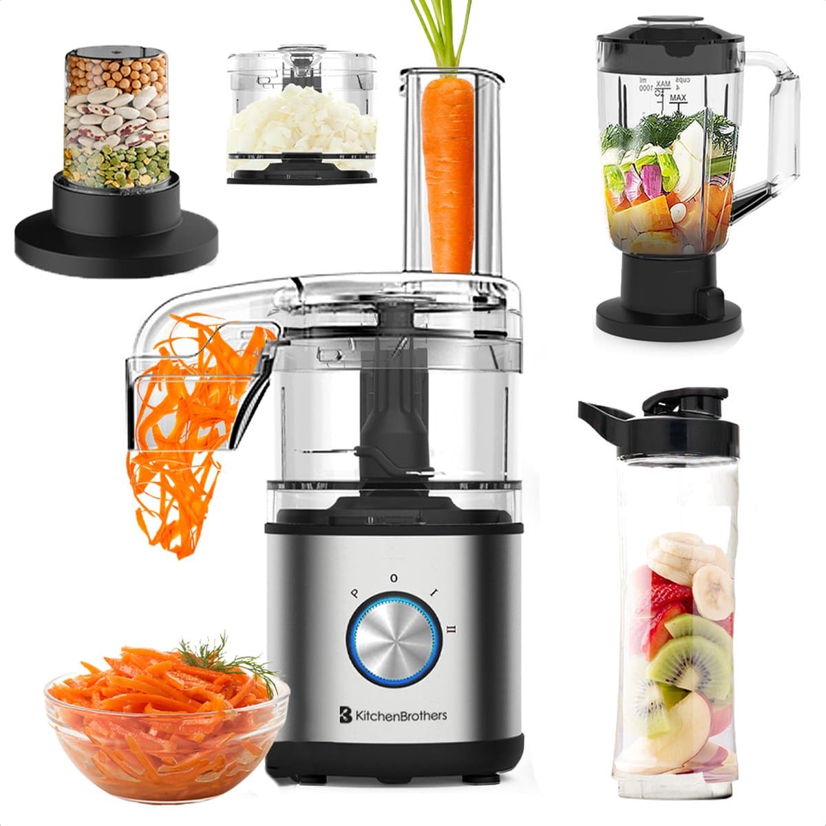 KitchenBrothers Foodprocessor - 5 in 1 Multifunctioneel Model - Hakmolen - Groentesnijder - BPA Vrij - 0,5L - Keukenmachine - Uiensnijder - RVS — afbeelding 1