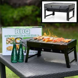 Portable Houtskool Barbecue - Grilloppervlak (LxB) 43 x 27 cm - Inklapbaar - Zwart — thumbnail 1