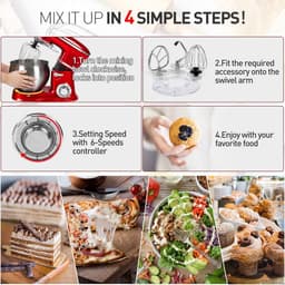 Royalty Line® PKM1900BG 3 in 1 Keukenmachine - 6.5 L Keukenrobot - 1900W Foodprocessor - Keukenmixer Met Blender & Vleesmolen - Rood — thumbnail 3