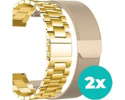 Smartwatch bandjes - 2 pack - Stalen band - Milanese band – Goud – Champagne Goud - 18mm bandje – set van 2 – Geschikt voor Vivoactive 4s / Garmin Venu 2s / Garmin Vivomove 3s - Milanees bandje - Stalen bandje