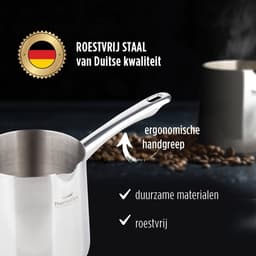 Rosmarino Pour&Cook Melkkannetje Opschuim - Koffiekan - Cezve - Melkkan - Melkopschuinkan - Barista Melkan - Turkse Koffiekan - Melkannetje RVS - 900ML — thumbnail 4
