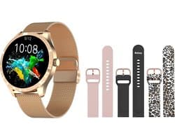Belesy® Q9 Pro - Smartwatch Dames – Smartwatch Heren - Horloge - 1.28 inch - Kleurenscherm - Stappenteller - Bloeddruk - Hartslag - 75+ Wijzerplaten – Sporten - Staal – Goud - Kerstcadeau