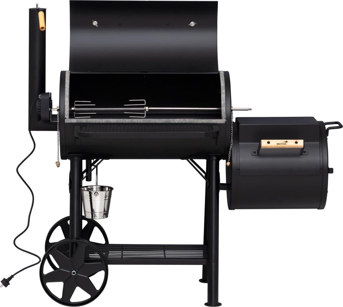 Mustang Off-set smoker Georgia L - Smoker Barbecue - 80 kg - 2 thermometers in de deksel- Zwart - Barbecue - Grilloppervlak 72x37 cm — afbeelding 1