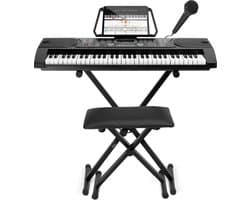 Keyboard Piano – Complete Set met Standaard, Pianokruk en Microfoon – 61 Toetsen -  Keyboard voor kinderen en volwassenen - Áengus A289