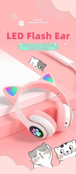 Kinder hoofdtelefoon - cat headphones | Draadloze koptelefoon Bluetooth met led kattenoortjes zwart | Koptelefoon voor Kinderen - Met Led Kat Oortjes | met verlichting poot — thumbnail 3