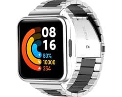 Stalen Smartwatch bandje - Geschikt voor Redmi Watch 2 Lite stalen band - zilver/zwart - Strap-it Horlogeband / Polsband / Armband