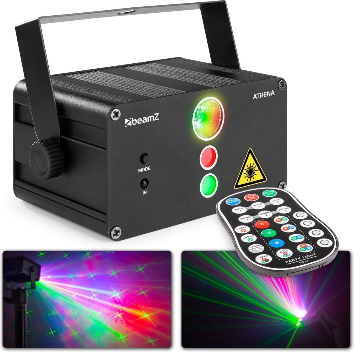 Disco Laser met Ingebouwde Accu en 2 Lasers - BeamZ Athena - Multicolor LED Discolamp — afbeelding 1
