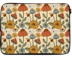 Laptophoes 13 inch - Patronen - Vintage - Bloemen - Ogen - Laptop sleeve - Binnenmaat 32x22,5 cm - Zwarte achterkant - Back to school spullen - Schoolspullen jongens en meisjes middelbare school - Macbook air hoes - Chromebook sleeve