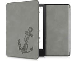kwmobile e-reader hoesje geschikt voor Amazon Kindle Paperwhite 11. Generation 2021 hoes - Ereader flip case met standaard - Kunstleren e reader cover - Vintage Anker design in grijs