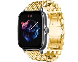 Stalen Smartwatch bandje - Geschikt voor bandje Xiaomi Amazfit Bip / Bip Lite / Bip S / Bip U / Bip U Pro / Amazfit GTS / GTS 2 / GTS 3 / GTS 4 - Mini bandje - Stalen draak band - Goud