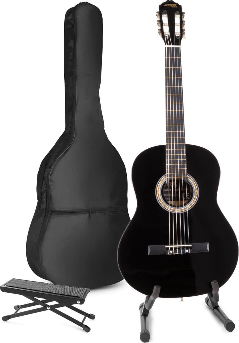Akoestische gitaar voor beginners - MAX SoloArt klassieke gitaar / Spaanse gitaar 4/4 - Met o.a. 39'' gitaar, gitaar standaard, voetsteun, gitaartas, gitaar stemapparaat en extra accessoires - Zwart — afbeelding 1