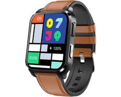 Belesy® ARTIFICIAL - Smartwatch Dames - Smartwatch Heren - Horloge - 1.70 inch – kleurenscherm – Stappenteller – Calorieën - Gezondheidsindicatoren – Je eigen foto als wijzerplaat - Leer – Bruin – Zwart - Moederdag