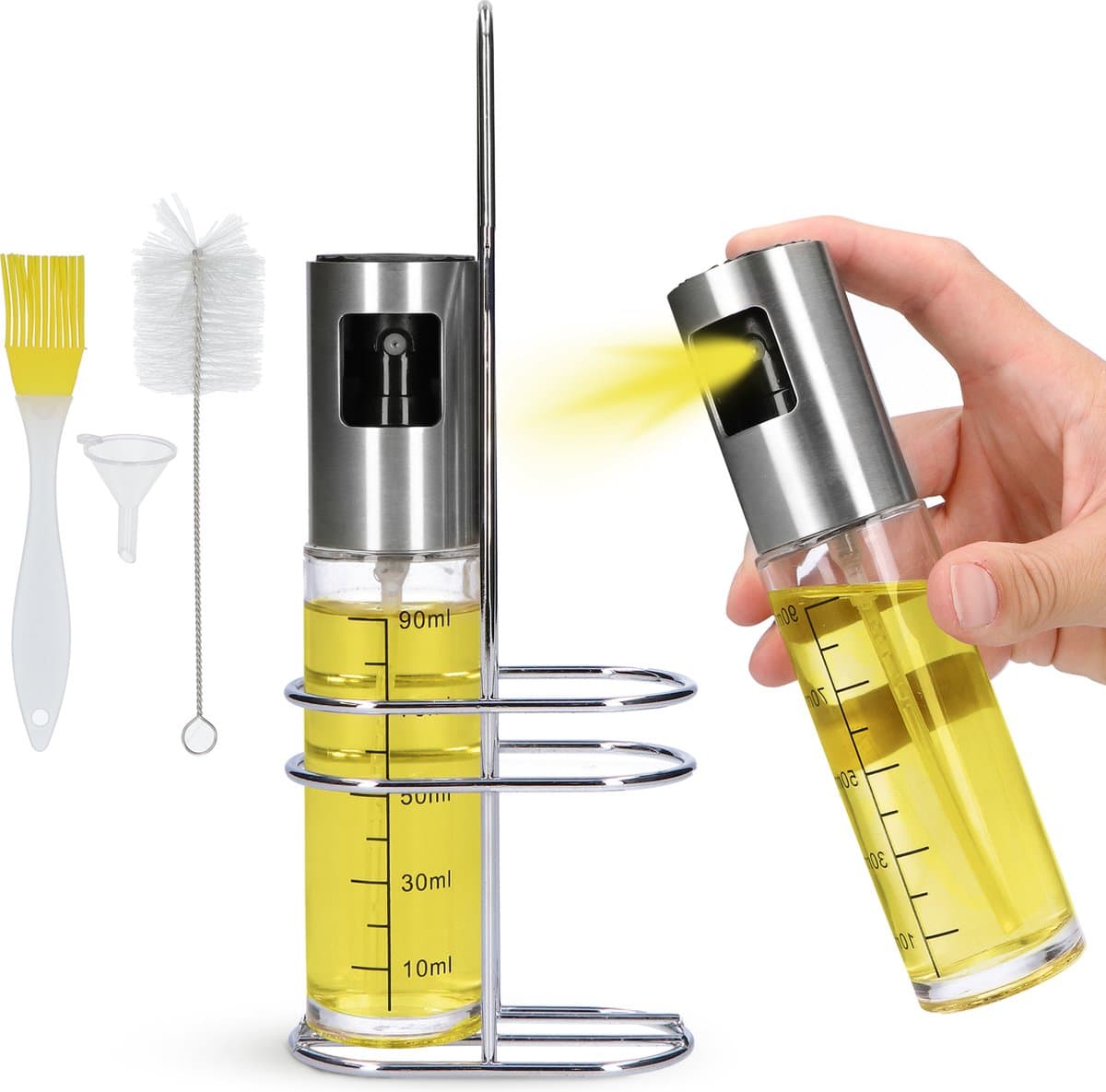 ZolZia® Olijfolie Sprayer Set – 2x Olie Sprayer / Verstuiver – RVS Oliespray Fles voor Airfryer, BBQ & Koken – Hervulbaar – Incl. Trechter & Borstel — afbeelding 1