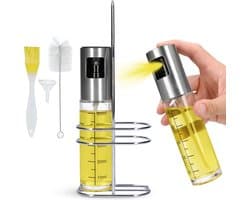 ZolZia® Olijfolie Sprayer Set – 2x Olie Sprayer / Verstuiver – RVS Oliespray Fles voor Airfryer, BBQ & Koken – Hervulbaar – Incl. Trechter & Borstel