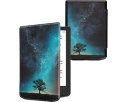 kwmobile e-reader hoesje geschikt voor Pocketbook Verse / Verse Lite / Verse Pro / Color / Vivlio Light/Light HD hoes - E reader flip case met magnetische sluiting - Ereader cover - Sterrenstelsel en Boom design in blauw / grijs / zwart