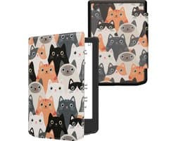 kwmobile e-reader hoesje geschikt voor Pocketbook Verse / Verse Lite / Verse Pro / Color / Vivlio Light/Light HD hoes - E reader flip case met magnetische sluiting - Ereader cover - Katten design in oranje / zwart / wit