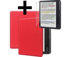 Hoes Geschikt voor Kobo Libra Colour - E-reader Bescherm Hoesje Case Sleep Cover Met Screenprotector - Hoes Geschikt voor Kobo Libra Colour Hoesje - Rood