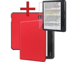 Hoes Geschikt voor Kobo Libra Colour - Met Screenprotector - Luxe E-reader Bescherm Case - Hoesje Book Cover - Rood