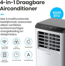 Pro Breeze Mobiele Airco – 9000 BTU – 4-in-1 Luchtkoeling, Ontvochtiging, Ventilatie en Slaapmodus – Airco voor Slaapkamer, Woonkamer, Kantoor, Gym – Smart Home WiFi - 24-uurs Timer & Incl Raamafdichtingkit – Energieklasse A – Wit — thumbnail 6