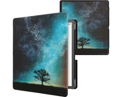 kwmobile e-reader hoesje geschikt voor Amazon Kindle Scribe (2022/2024) hoes - E reader flip case met magnetische sluiting - Ereader cover - Sterrenstelsel en Boom design in blauw / grijs / zwart
