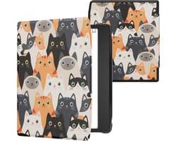 kwmobile e-reader hoesje geschikt voor Pocketbook Era / Era Color hoes - E reader flip case met magnetische sluiting - Ereader cover - Katten design in oranje / zwart / wit