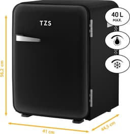 TZS First Austria Mini koelkast - Minibar - 40 liter - Vrijstaand - Volledig stil 22dB - Retro - Zwart — thumbnail 3