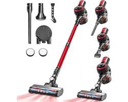 Multifunctionele Stofzuiger zonder Zak – Op Accu – Draadloos – Tapijtreiniger – Vacuum Cleaner – Vlekkenreiniger – Lichtgewicht – Rood