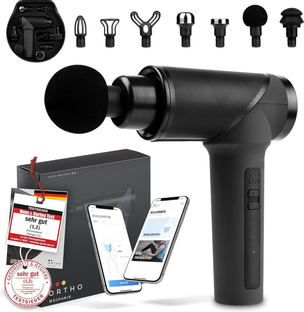 OrthoMechanik 3.0 - Massage Gun Professional met Smartphone App-Expert Video's - Massage apparaat met accessoires - Massage pistool voor sneller herstel — afbeelding 1