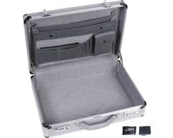Perel attachékoffer voor laptop en A4-documenten, met 2 cijfersloten, schouderriem en versterkte hoeken, perfect voor dagelijks gebruik, robuust, aluminium, grijs, 460 x 335 x 110 mm