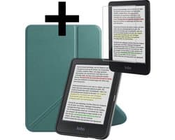 Hoes Geschikt voor Kobo Clara Colour - E-reader Bescherm Hoesje Case Sleep Cover Trifold Met Screenprotector - Hoes Geschikt voor Kobo Clara Colour Hoesje - Donkergroen