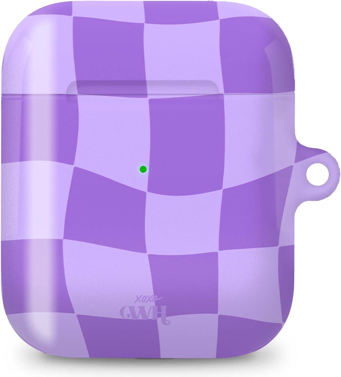 xoxo Wildhearts hoesje geschikt voor AirPods 1 / 2 - Violet Vibes - Glossy - Ook als telefoonhoesje verkrijgbaar - schokbestendige case - koptelefoon hoesje - Glimmend - Beschermhoes met golvende blokjes - Golven - Paars — afbeelding 1