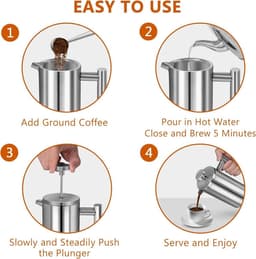 French Press Koffiezetapparaat 34 oz 1000 ml dubbelwandige geïsoleerde - Voor Thuis, Camping en Kantoor Coffee Strainer — thumbnail 4