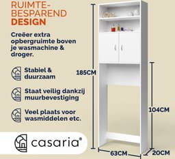 Casaria Wasmachine Kastje - 2 deuren 185x63x20cm - wit — thumbnail 4