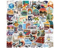 Steden & Landen Stickers - 50 Stickers voor Laptop, Koffer, Journal, Muur etc. - Reizen/Wereld - 4x6CM
