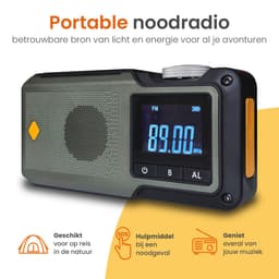 Goliving Noodradio - 17 x 9 x 4 cm - Draagbare Radio - Powerbank Zonneenergie Solar Opwindbaar - Zaklamp Oplaadbaar - Digitale Wekker - Bluetooth - 10000 mAH - 80 dB - Zwart — thumbnail 3