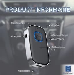 Heuts Goods - Bluetooth Receiver - BT 5.0 - 3.5MM AUX - Bluetooth Ontvanger - Handsfree Bellen - Bluetooth Audio Receiver - Bluetooth Auto via AUX — thumbnail 2