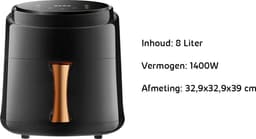 Jemaison® Airfryer 8 liter - Touchscreen - Heteluchtfriteuse - Bakken zonder olie - Airfryers - Airfryer xxl - Zwart - 33x33x31 cm — thumbnail 2