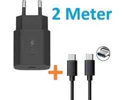 USB Adapter met USB-C Kabel - 2 Meter - Snellader - Quick Charge 25W - geschikt voor: Samsung S21,S22,S23,S24 S20, S10, Ultra, Plus, A53, A54, A55, A14, A73, A72 - Type C Oplader