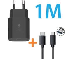 USB Adapter met Geschikt voor: USB-C Kabel - 1 Meter - Snellader - Quick Charge 25W - Geschikt voor: Samsung Galaxy Tab A7 A8 S3 S4 S5e S6 S6 Lite S7 S7 FE S7 Plus S8 S8 Plus S8 Ultra - Type C Oplader