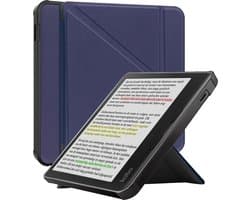 Hoes Geschikt voor Kobo Libra Colour - Luxe E-reader Trifold Case - Bescherm Hoesje Book Cover - Donkerblauw