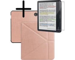 Hoes Geschikt voor Kobo Libra Colour Hoesje Bookcase Cover Hoes Trifold Met Screenprotector - Hoesje Geschikt voor Kobo Libra Colour Hoes Cover Case - Rosé Goud