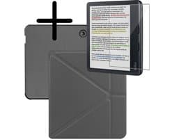 Hoes Geschikt voor Kobo Libra Colour Hoesje Bookcase Cover Hoes Trifold Met Screenprotector - Hoesje Geschikt voor Kobo Libra Colour Hoes Cover Case - Grijs