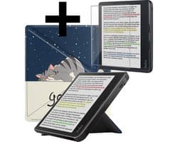 Hoes Geschikt voor Kobo Libra Colour - E-reader Bescherm Hoesje Case Sleep Cover Trifold Met Screenprotector - Hoes Geschikt voor Kobo Libra Colour Hoesje - Kat