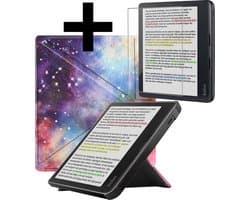 Hoes Geschikt voor Kobo Libra Colour - E-reader Bescherm Hoesje Case Sleep Cover Trifold Met Screenprotector - Hoes Geschikt voor Kobo Libra Colour Hoesje - Galaxy