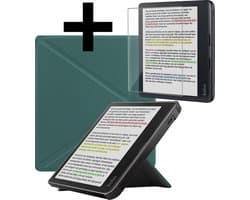 Hoes Geschikt voor Kobo Libra Colour - E-reader Bescherm Hoesje Case Sleep Cover Trifold Met Screenprotector - Hoes Geschikt voor Kobo Libra Colour Hoesje - Donkergroen