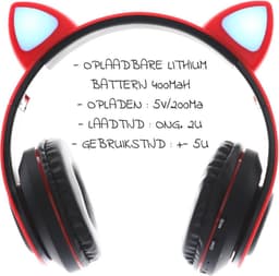 kinder koptelefoon kitty cat met led oortjes rood — thumbnail 2